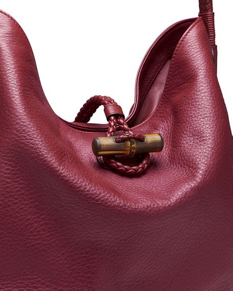 gucci hip bamboo leather shoulder bag dark red|Gucci textured leather shoulder bag.